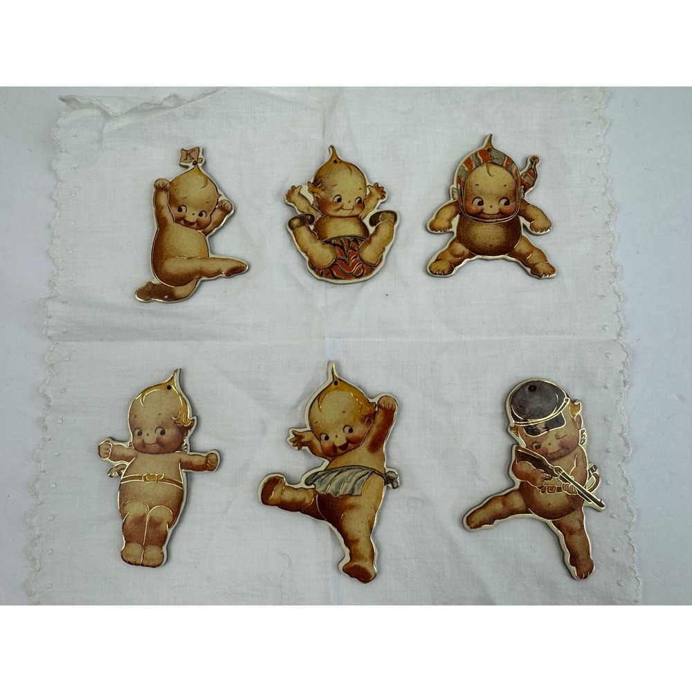 Vintage 1982 Merrimack Publ Corp Kewpie Cherub Ornaments Set of 6 Double Sided